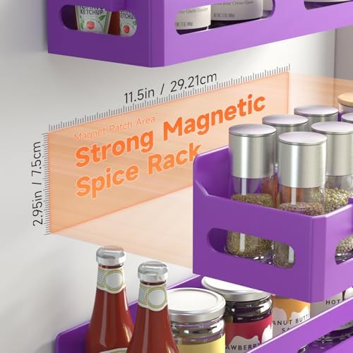 Sevenblue 4-Pack Magnetic Spice Rack for Refrigerator with Hooks, Purple - Image 2