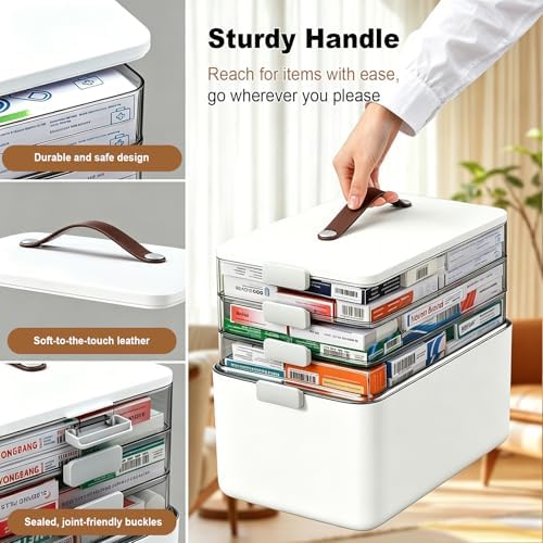 MOPUP 4-Tier Medicine Craft,Sewing,Art,Organizer Storage,Portable Latch Bin with Lid and Leather Handle,Pill Bottle, First Aid,Multipurpose Organizer with Removable Tray,A Household Essential - Image 5