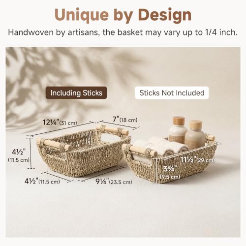 StorageWorks Small Wicker Baskets for Organizing, Seagrass Baskets, 2 Pack - Image 3
