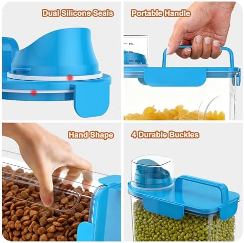Uppetly Dog Cat Food Storage Container, 5-7Lbs Pet Food Containers, Airtight Cat Food Container with Portable Handle & Measuring Cup, Small Animal Dry Food Dispenser for Dogs, Cats and Birds - Image 4