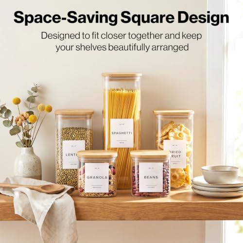 Glass Pantry Storage Jars Containers with Bamboo Lids and Labels - Set of 5 - Image 3