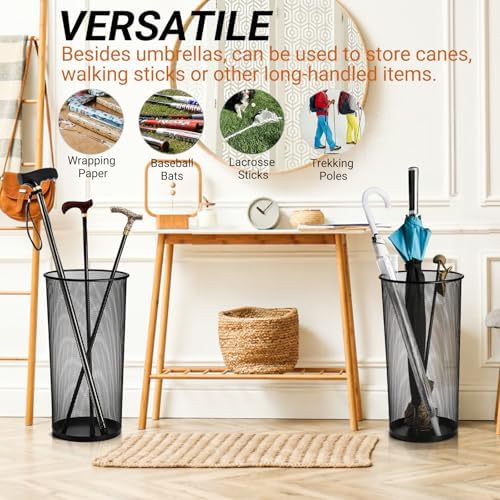Youeon 2 Pack Large Umbrella Holder, 10.5x20 Inch Metal Mesh Umbrella Stand, Freestanding Bucket for Umbrellas, Canes, Walking Sticks, Wrapping Paper, Entryway, Home, Office, Hotel, Black - Image 4