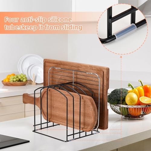 2PCS Cutting Board Organizer for Cabinet, 5 Standard (1.1") Slots Bakeware Organizer for Kitchen Storage, Heavy Duty Rack for Cookie Sheets, Baking Pans, Lids, Trays, Matte Black - Image 4