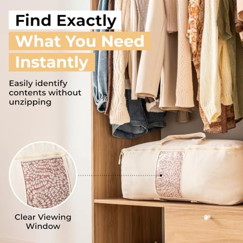 Soft Canvas Storage Bags with Zipper. Thick Breathable, 1pc King/Queen Comforter Organizer. Four Carrying Handles and Window. Large 25x19x9in Bag for Sheets Blankets Bedding Pillows, Clothes - Image 5
