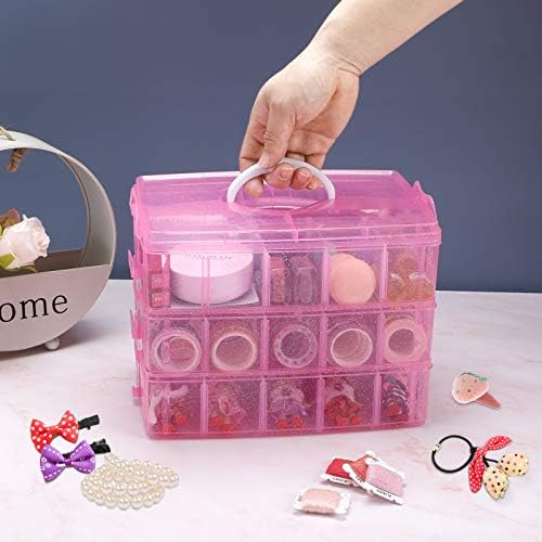 Bead Organizer 3 tier 30 grid Stackable Craft Hair Tackle Storage Pink - Image 6