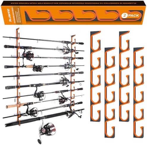 PLUSINNO H5 Horizontal Fishing Rod/Pole Holders for Garage, Wall Ceiling Mounted Fishing Rod Holder, Aviation Aluminum Fishing rod rack Holds up to 5/10/20 Rod or Combos Fishing Gear and Gifts for Men by PLUSINNO