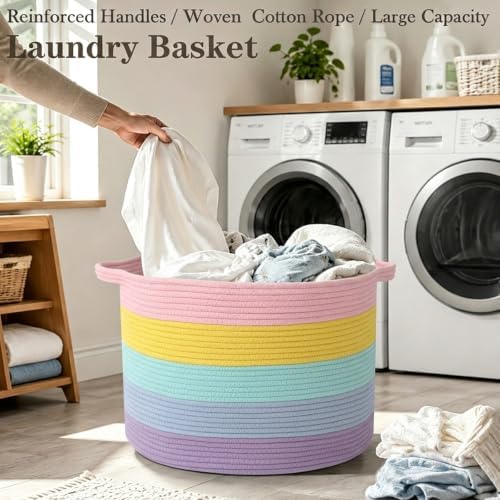 115L Large Blanket Basket,Rope Woven Laundry Basket-Colorful - Image 5