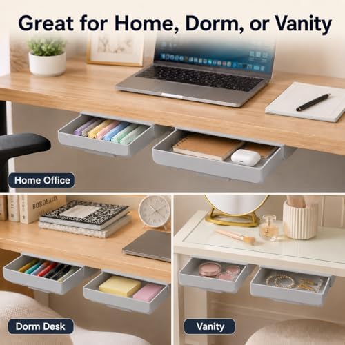 Under Desk Drawer, 2 Pack Self Adhesive Slide Out Desk Storage Drawers - Image 6