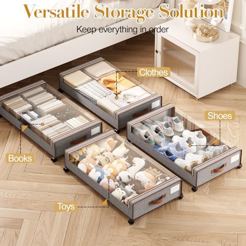 Yecaye 60L Under Bed Storage with Wheels, 4 Pack, Greige - Image 3