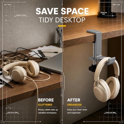 JAKO Headphone Stand for Desk, Aluminum Alloy Foldable Headphone Holder - Headset Stand Hook Mount, PC Gaming Headset Holder Under Desk Clamp for Office, Computer, Student Class Table, Handmade Table - Image 3