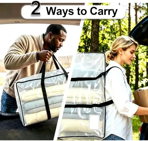 24 GAL Heavy Duty Moving Bags Clear See-Through 6 Pack - Backpack Straps & Handles, Large Zipper Storage Bags for Clothes, Water-Resistant College Dorm & Moving Essentials - Image 3