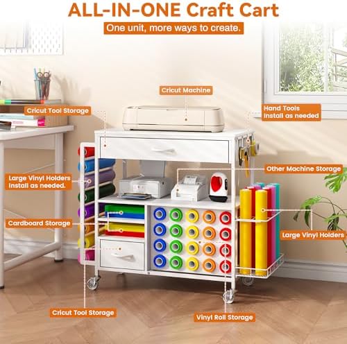 Rolling Craft Storage Cart,Table for Cricut Machines,36 Vinyl Roll Holders - Image 2