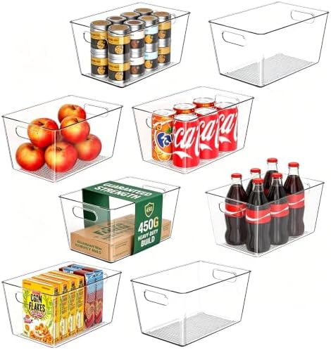 8 Pack Large Clear Plastic Storage Bins, Kitchen &Pantry Organizer by JOYMEEZO