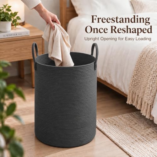 JMvicyroam 60L Cotton Rope Laundry Basket Hamper, Black - Image 4