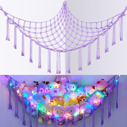 Basumee Stuffed Animals Hammock with LED Light Corner Net, Girls Room Decor by Basumee