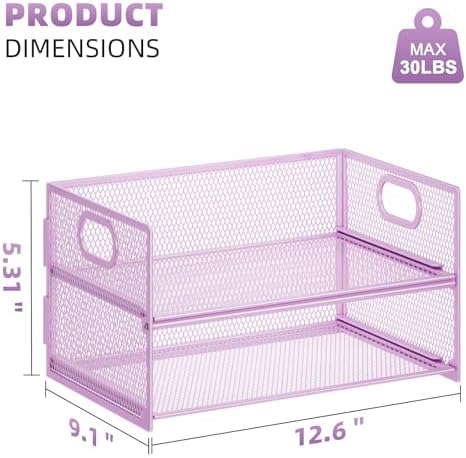 Marbrasse 2 Tier Paper Organizer Letter Tray, Mesh File Organizer with Handle, Paper Sorter Desk Organizer for Home Office Supplies - 2P Purple - Image 4