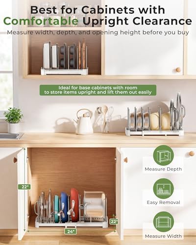 EVERIE Adjustable Cabinet Organizer for Pot Lids, Bakeware, Cookie Sheets & Cutting Boards, Upright Storage Rack for Kitchen Cabinet, Stable Dividers, 9.7" Deep, 12.6" to 21.5" Wide, Pack of 2 - Image 5