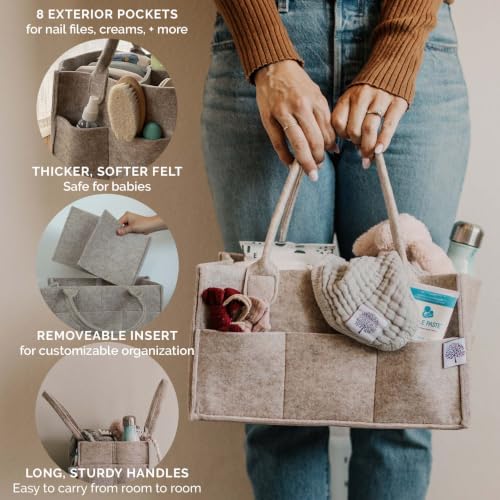 Parker Baby Co. Felt Diaper Caddy Organizer - Regular, Oatmeal - Image 5