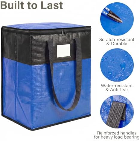 6Pack 180L Extra Large Moving Bags Heavy Duty with Strong Zipper & Comfortable Handles,Sturdy & Durable Clothes Storage Bags,Reusable Packing Moving Boxes for College Dorm,Bedding, Space Saving,Blue - Image 3