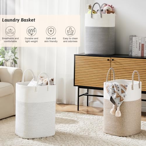 Laundry Basket,Woven Cotton Rope Laundry Hamper,Versatile Storage for Dirty Clothes,Baby Toys,and Blankets in Bathroom, Nursery,and Living Room (White, 100L) - Image 4