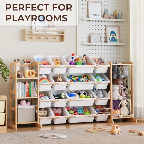 Toy Storage Organizer with Bookshelf and Stuffed Animal Storage - Kids Playroom Organization with 3 Shelves and 16 Bins - Living Room Box for Collections - Nursery Bedroom Decor Essential - Image 3