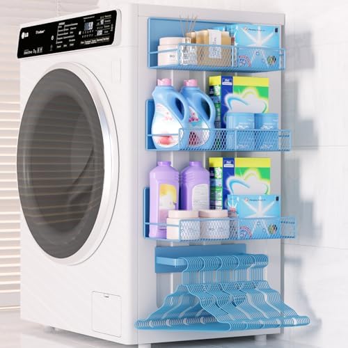 DTUQYX Magnetic Shelf for Washing Machine 4-Pack: Widen Magnetic Laundry Organizer (5"-6") with Hanger Organizer, Strong Magnet, Rust Proof, Heavy Duty Magnetic Spice Rack for Refrigerator (Blue) by DTUQYX