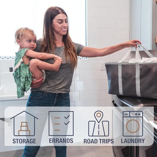 Collapsible Laundry Tote LUXE (300D) - Navy Noir/Cream (2PK) - Image 3