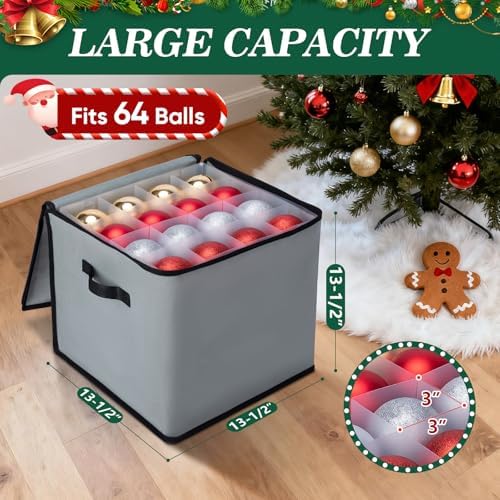 BALEINE Christmas Ornament Storage Box with Dividers, Premium Holiday Ornaments Storage Container Bin for Xmas Decorations (64 Ball, Black, Soft) - Image 4