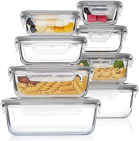 Vtopmart 8 Pack Glass Food Storage Containers with Lids Grey by Vtopmart