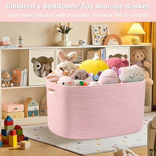 25"x16"x16" Rectangle Pink Woven Blanket Basket,Large Basket - Image 5