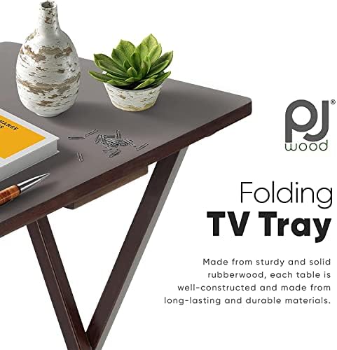 PJ Wood - Folding TV Tray Set of 2 - Espresso Wood Tables - Image 4