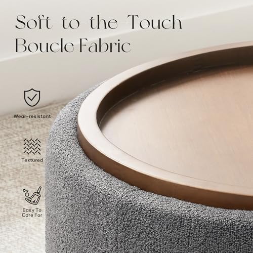 Zihanhome 30 Inch Round Storage Ottoman, Ottoman Coffee Table with Lift Off Lid, Boucle Modern Ottomans with Storage for Living Room, Bedroom, Apartments (Grey) - Image 6