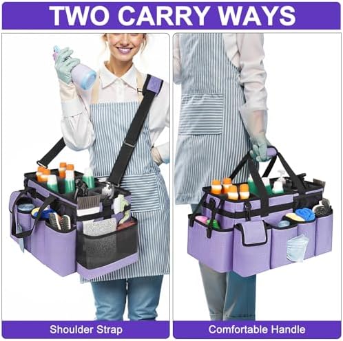 Cleaning Caddy Bag,Extra Large Cleaning Supplies Organizer with Handle for Housekeepers,Purple - Image 5