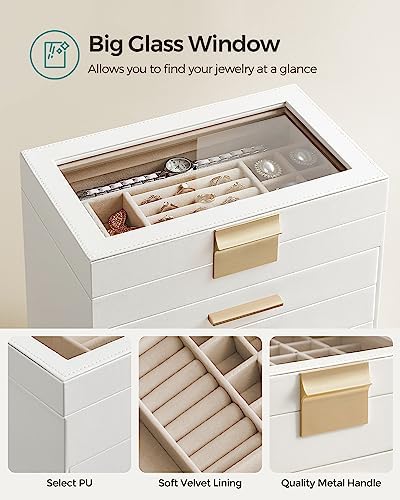 SONGMICS Jewelry Box Organizer, 6-Layer Storage with 5 Drawers, Glass Lid - Image 5