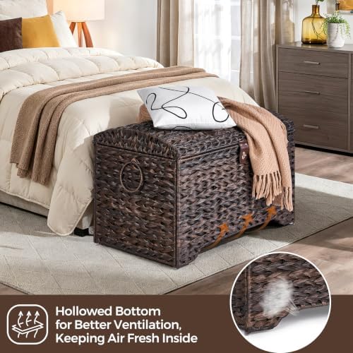 220L Handwoven Wicker Storage Basket with Lid, Large Storage Trunk - Image 3