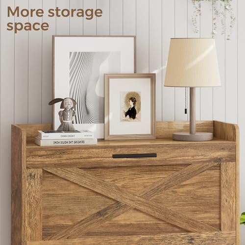 Homleke Farmhouse Shoe Storage Cabinet with Flip Drawers & Barn Door Design - Image 7