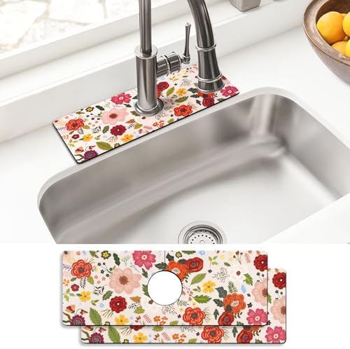 Sink Faucet Absorbing Mat, 2 Pack Drying Mat Around Faucet Sink Splash Guard Behind Faucet Sinkmat For Kitchen Bathroom Island Rv 15 * 5.5 Inch (38 * 14 cm) by BathtubMat