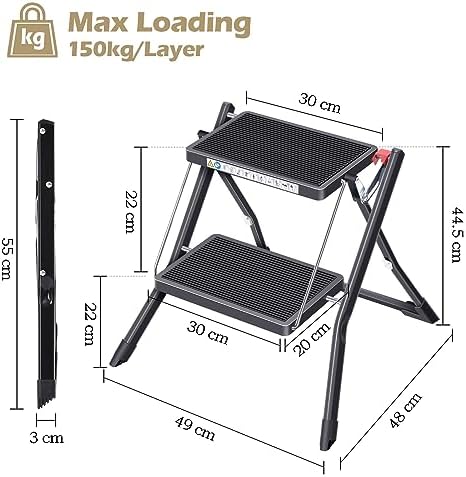 KINGRACK Folding Step Ladder, 2 Step Foldable Step Stool with Handle,Black - Image 2