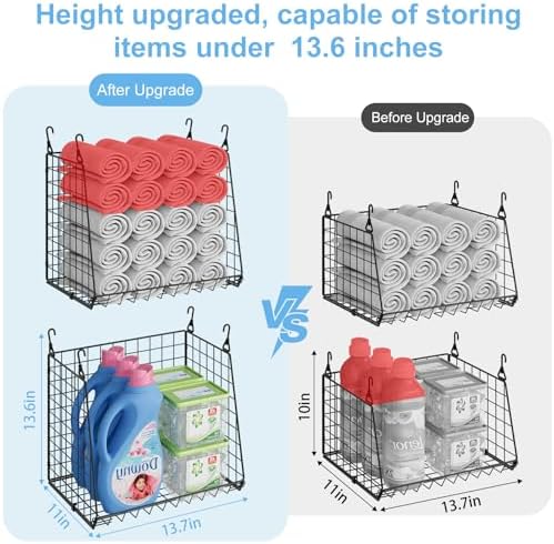 3-Pack Extra-Tall 13.6'' Hanging Laundry Basket Organizer, Foldable Wire Shelf with 360° Rotating Hooks & Reinforced Height - Durable Space-Saving Laundry Room & Closet Organizer, White Patent - Image 2
