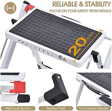 KINGRACK Folding Step Ladder, 2 Step Foldable Step Stool with Handle,White - Image 2