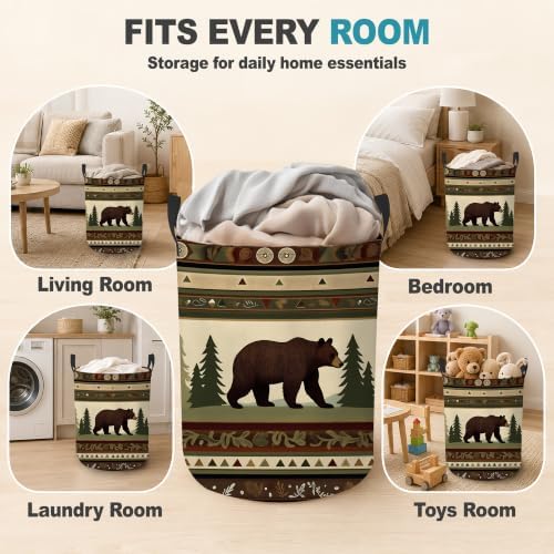 Laundry Hamper,Rustic Bear Forest Collapsible Laundry Basket with Handles,Lodge Cabin Waterproof Oxford Cloth Clothes Organizer for Bedroom Bathroom Dorm Nursery,16 x 20 Inch - Image 7