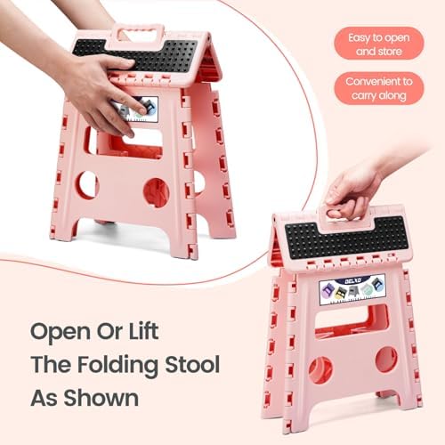 Delxo Folding Step Stool 13 Inch,300 Lbs Step Stool for Adults Pink - Image 6