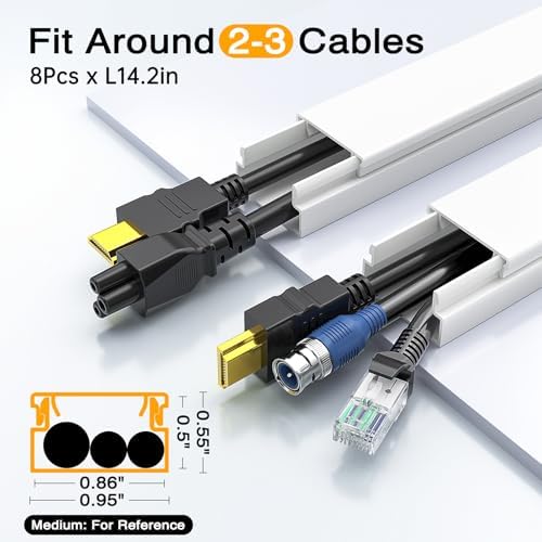 Delamu Cord Covers for Wires on Wall, 113.4in TV Cord Hider, Self-adhesive Cable Hider Cable Cover Raceway, Paintable Wire Hider Wire Covers for Cords, Hide Cords Wall Mounted Tv, W0.95×H0.55in, White - Image 2