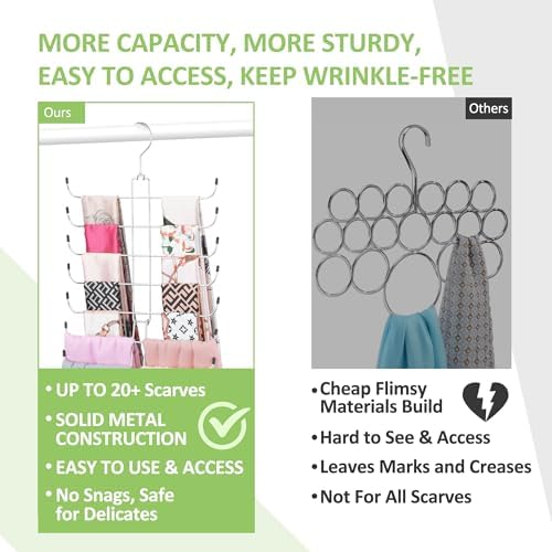 Metal Scarf Hanger, Hanging Scarf Organizer for Closet, Holds 40 Scarves - Image 3