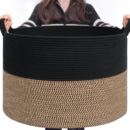 INDRESSME XXXLarge Woven Rope Blanket Basket Living Room Mix Black, 90L by INDRESSME