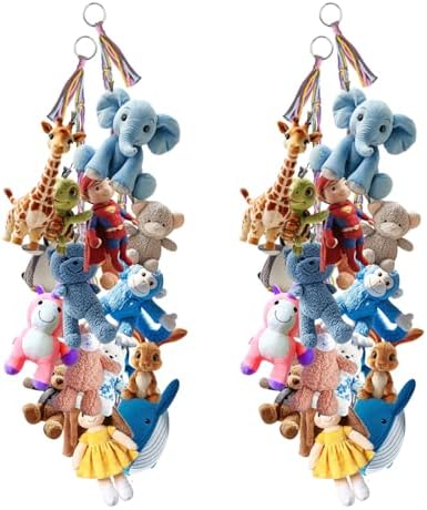 2 Pcs 80” Cotton Hanging Storage Chains for Stuffed Animal, Each Boho Display Chain Comes with 20 Metal Clips, Nursery Hanging Storage Organizer for Wall or Corner Nursery playroom (Colorful) by Unknown