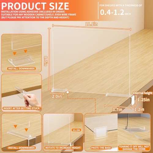 Yieach 10 Pack Towel,Sweater,Purse Organizer and Acrylic Shelf Dividers for Closet Organization - Adjustable Height - Vertical Shelf Separators for T Shirt,Clear Closet Shelf Divider for Wood Shelves - Image 3