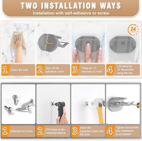 Niunuerga 48 Pack Adhesive Hat Hooks for Wall, Super Strong Hat Rack for Baseball Caps, Minimalist Hat Organizer Display for Home Decor, Hat Hangers Holder for Wall, Door, Closet, No Drilling (Gray) - Image 6