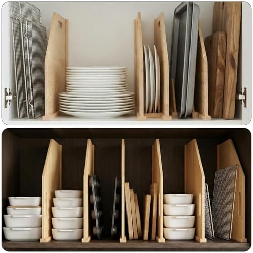 Solid Wood Tray Dividers for Cabinets, 4-Pack Baking Sheet & Cutting Board Organizer, Adjustable Cabinet Storage for Cookie Sheets, Pans and Pantry Trays - Image 4
