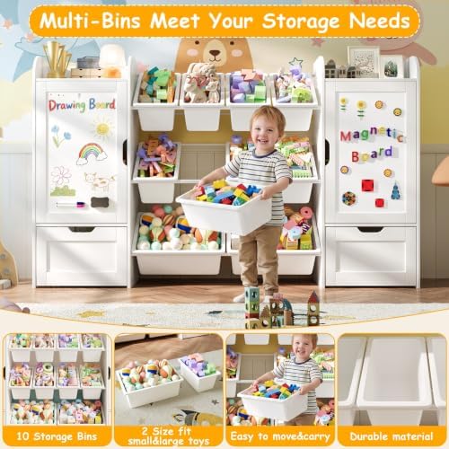 66" W Toy Organizer with 10 Toy Bins, Wooden Kids Bookshelf and Toy Storage - Image 4